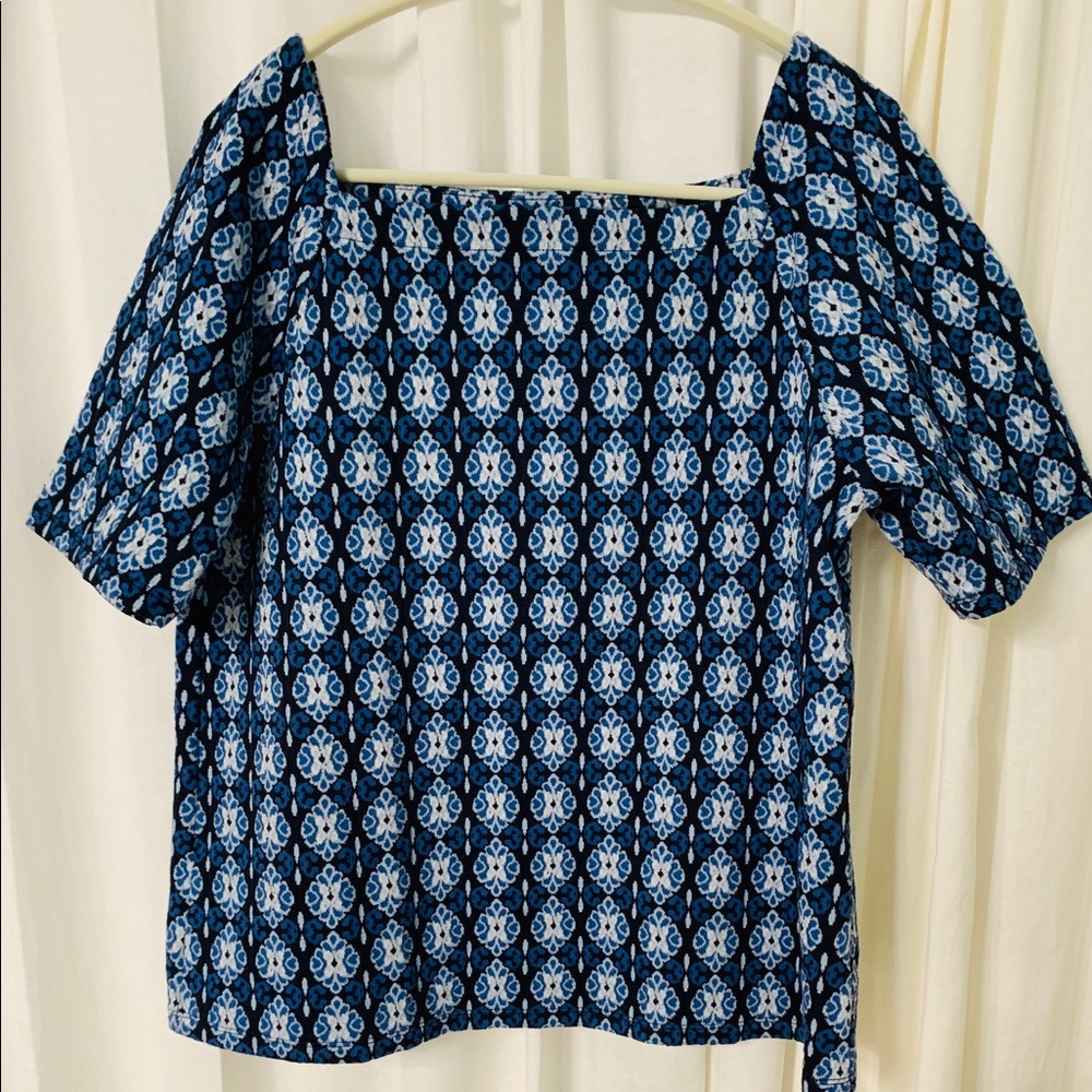 Loft Blue Tile Print Square Neck Blouse